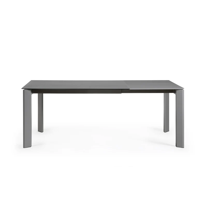 Axis extendable porcelain table with Volcano Rock finish and dark grey steel legs, 140 (200) cm