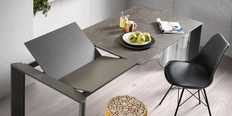 Axis porcelain extendable table in Volcano Ash finish anthracite steel legs 140(200)cm