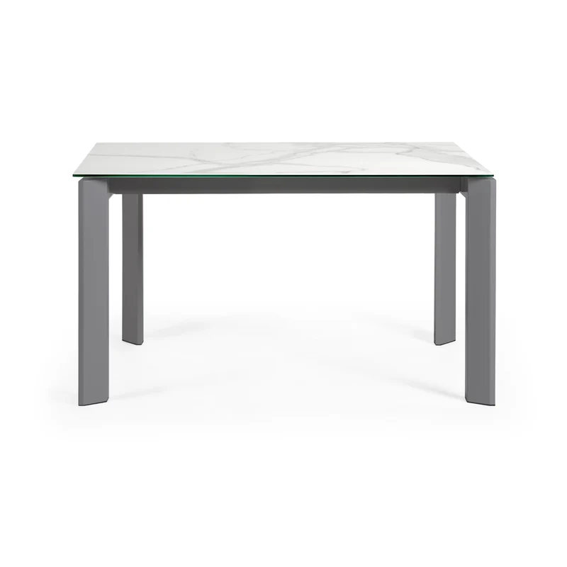 Axis extendable porcelain table with Kalos Blanco finish and dark grey steel legs, 140 (200) cm