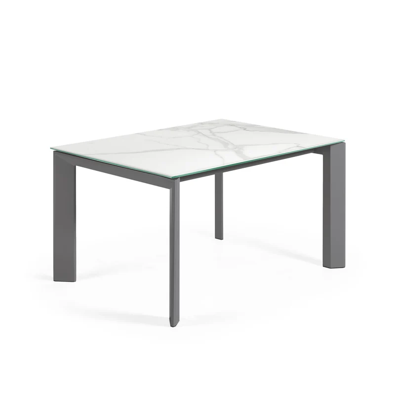 Axis extendable porcelain table with Kalos Blanco finish and dark grey steel legs, 140 (200) cm