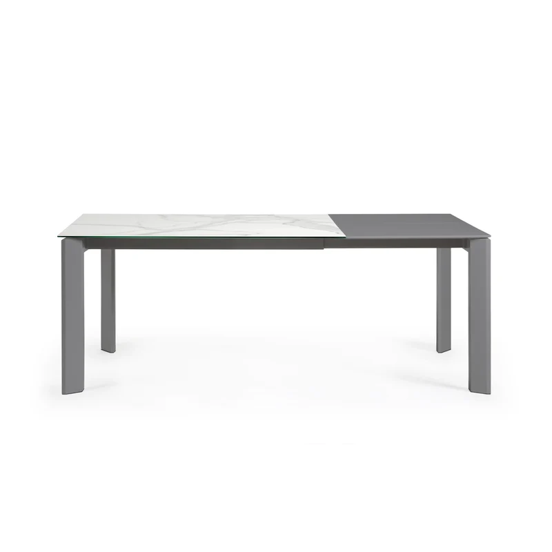 Axis extendable porcelain table with Kalos Blanco finish and dark grey steel legs, 140 (200) cm