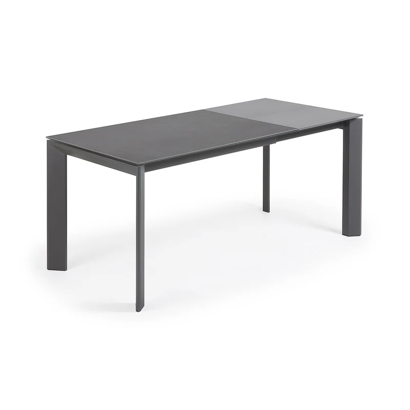 Axis extendable porcelain table with Volcano Rock finish and dark grey steel legs, 120 (180) cm