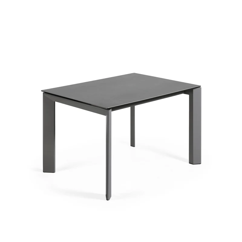 Axis extendable porcelain table with Volcano Rock finish and dark grey steel legs, 120 (180) cm