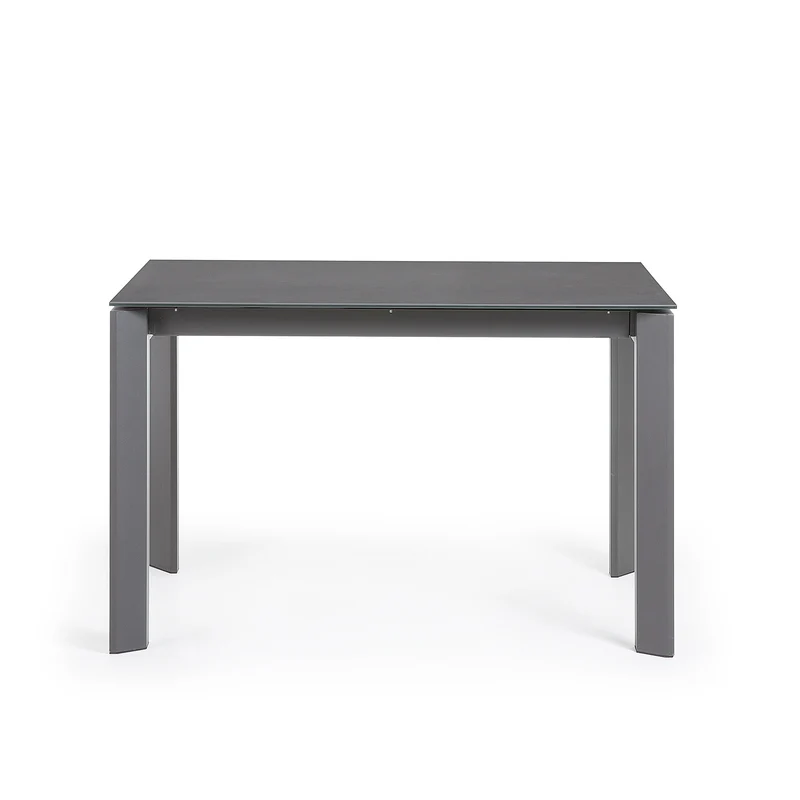 Axis extendable porcelain table with Volcano Rock finish and dark grey steel legs, 120 (180) cm