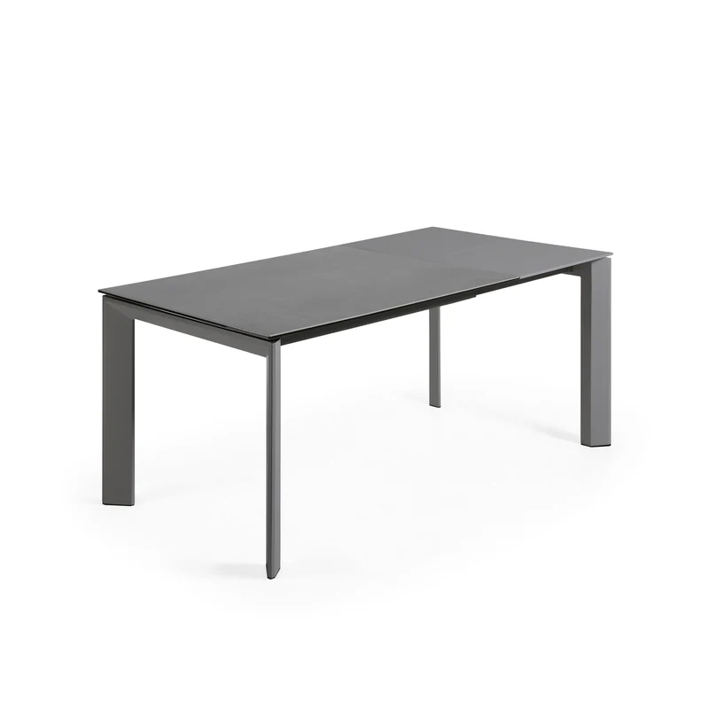 Axis extendable porcelain table with Volcano Rock finish and dark grey steel legs, 120 (180) cm