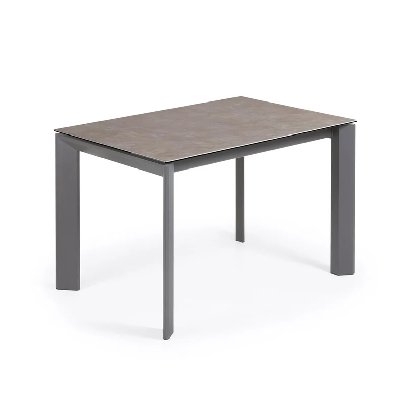 Axis extendable ceramic table in Vulcano Ceniza finish, anthracite steel legs 120 (180)cm