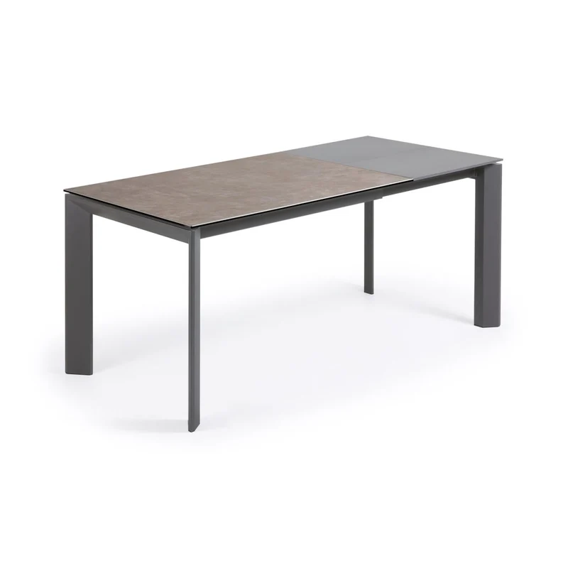 Axis extendable ceramic table in Vulcano Ceniza finish, anthracite steel legs 120 (180)cm