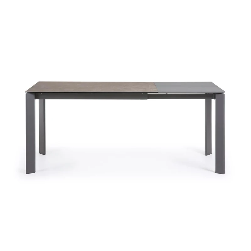 Axis extendable ceramic table in Vulcano Ceniza finish, anthracite steel legs 120 (180)cm