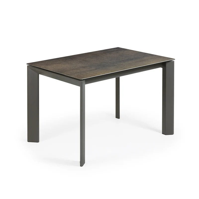 Axis porcelain extendable table in Iron Moss finish with anthracite steel legs 120 (180)cm