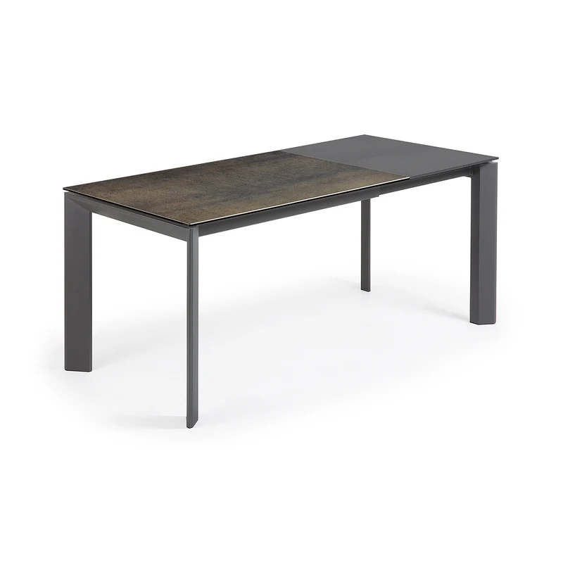 Axis porcelain extendable table in Iron Moss finish with anthracite steel legs 120 (180)cm