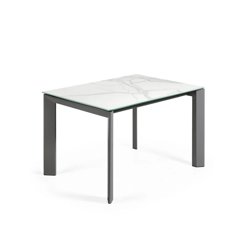 Axis extendable porcelain table with Kalos Blanco finish and dark grey legs, 120 (180) cm