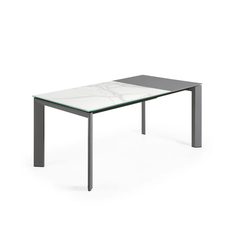 Axis extendable porcelain table with Kalos Blanco finish and dark grey legs, 120 (180) cm