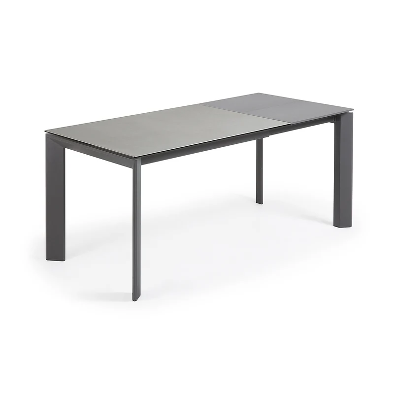Axis extendable ceramic table in Hydra Plomo finish, anthracite steel legs 120 (180) cm