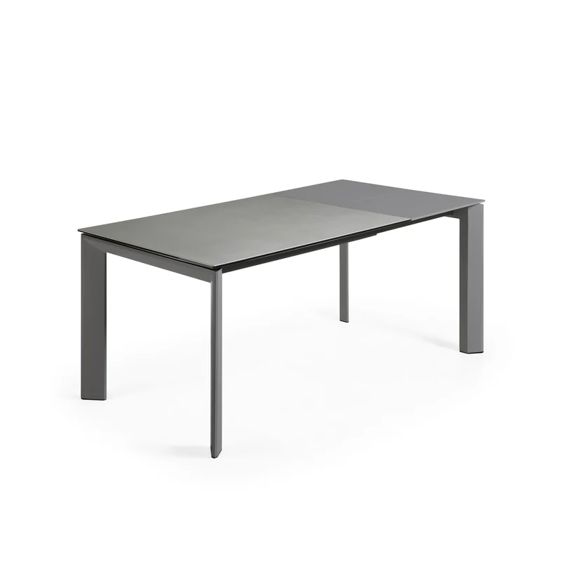 Axis extendable ceramic table in Hydra Plomo finish, anthracite steel legs 120 (180) cm