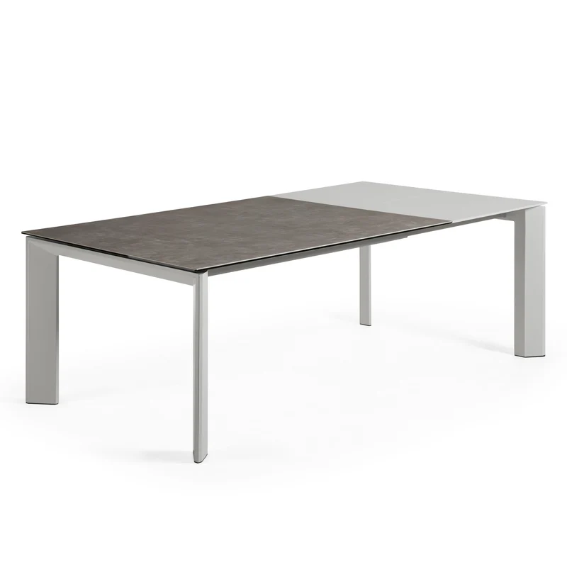 Axis extendable ceramic table with Vulcano Ceniza finish and grey steel legs 160 (220) cm