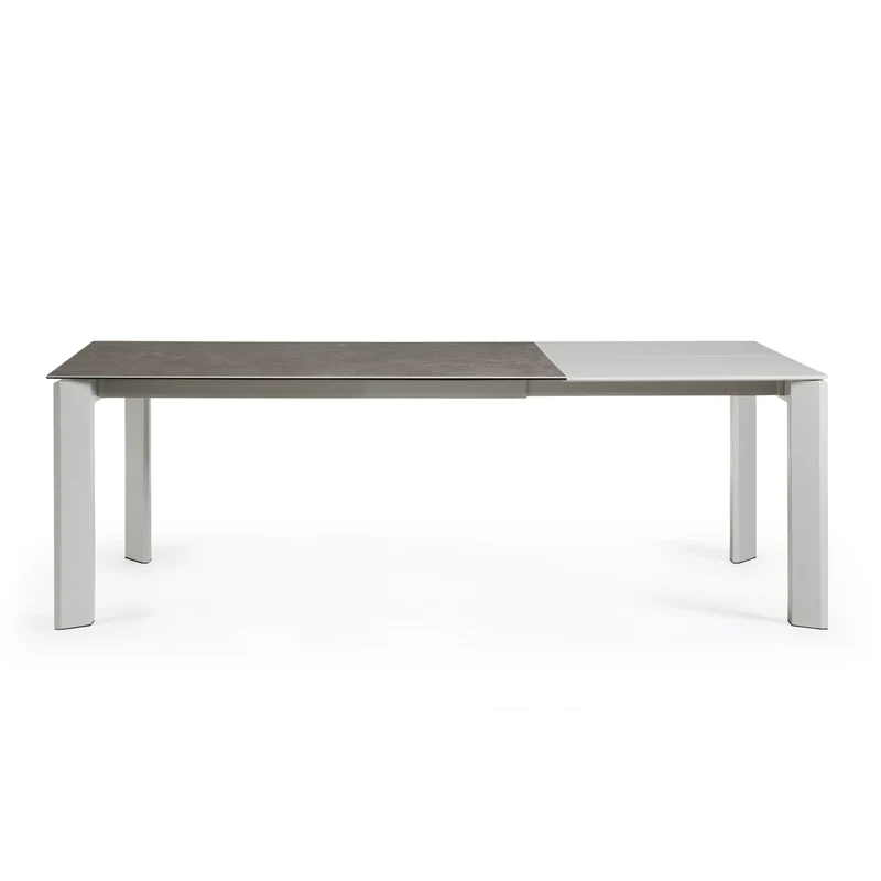 Axis extendable ceramic table with Vulcano Ceniza finish and grey steel legs 160 (220) cm