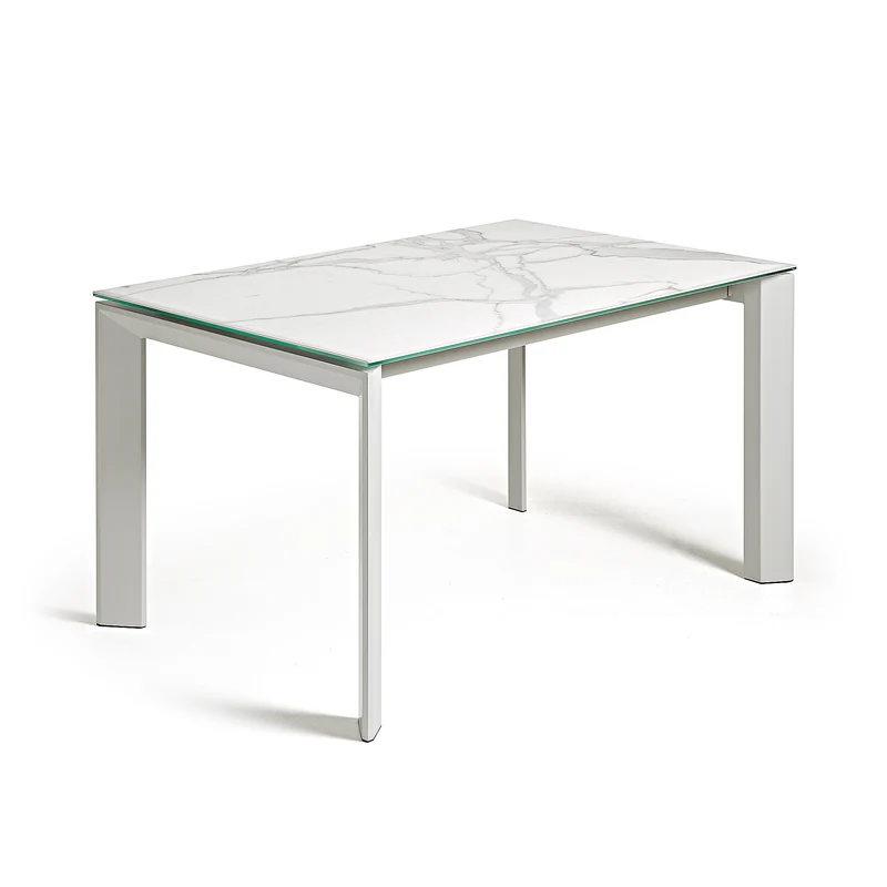 Axis porcelain extendable table in White Kalos finish with grey legs 160 (220) cm
