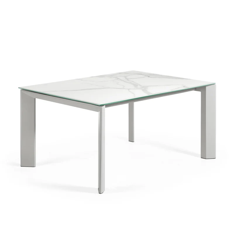 Axis porcelain extendable table in White Kalos finish with grey legs 160 (220) cm
