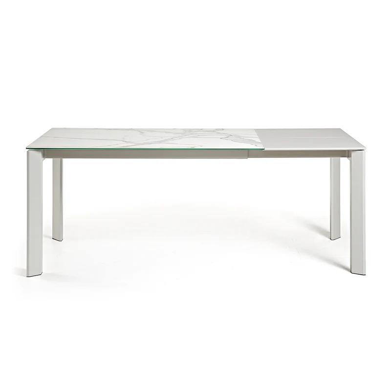 Axis porcelain extendable table in White Kalos finish with grey legs 160 (220) cm