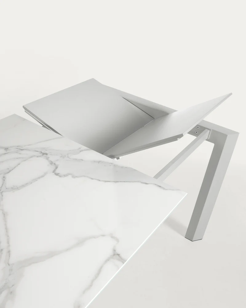 Axis porcelain extendable table in White Kalos finish with grey legs 160 (220) cm