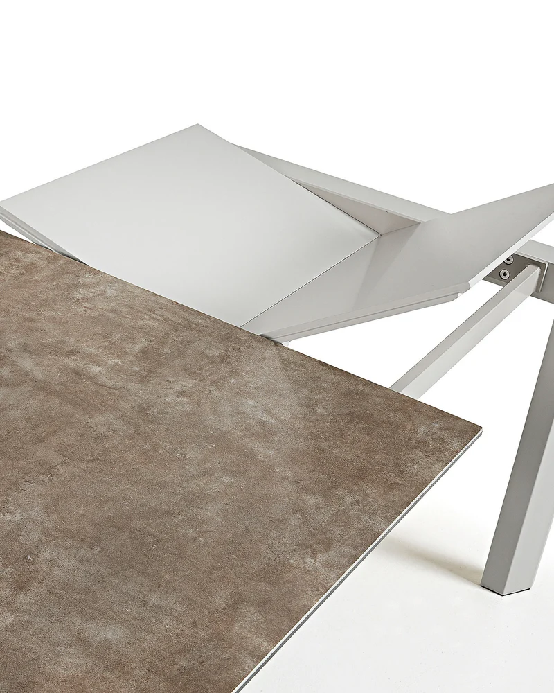 Axis porcelain extendable table in Volcano Ash finish with grey steel legs 140 (200) cm