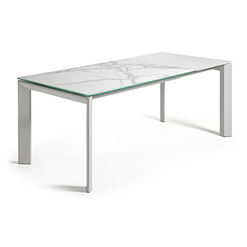 Axis porcelain extendable table in White Kalos finish with grey legs 140 (200) cm