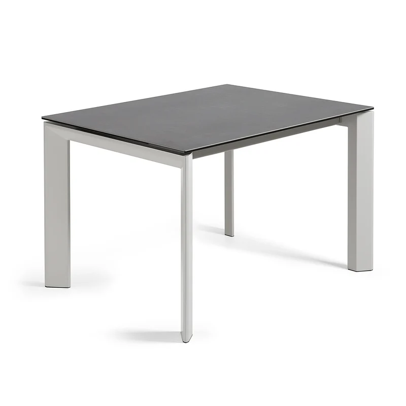 Axis porcelain extendable table in Volcano Rock finish with grey steel legs 120 (180) cm