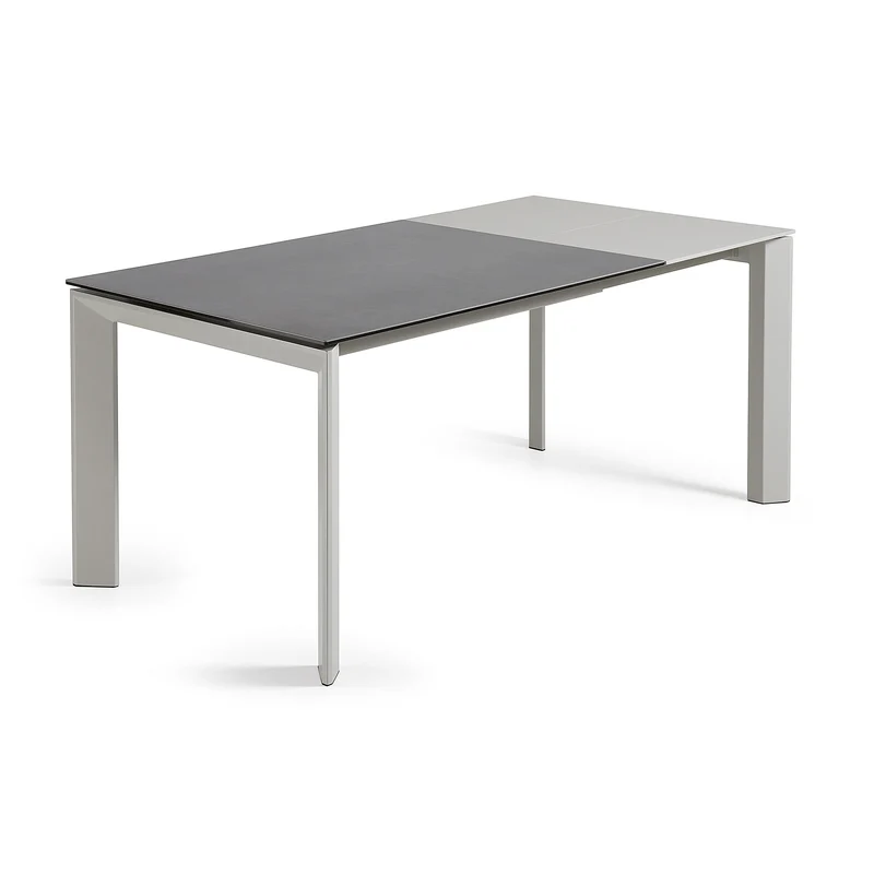 Axis porcelain extendable table in Volcano Rock finish with grey steel legs 120 (180) cm