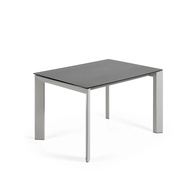 Axis porcelain extendable table in Volcano Rock finish with grey steel legs 120 (180) cm