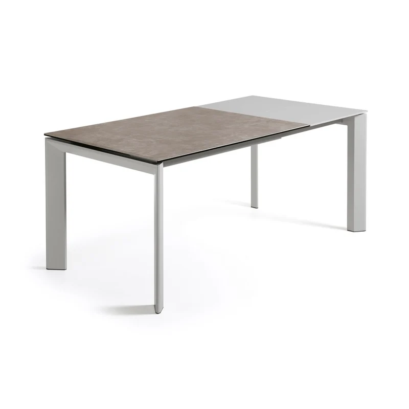 Axis extendable ceramic table with Vulcano Ceniza finish and grey steel legs 120 (180) cm