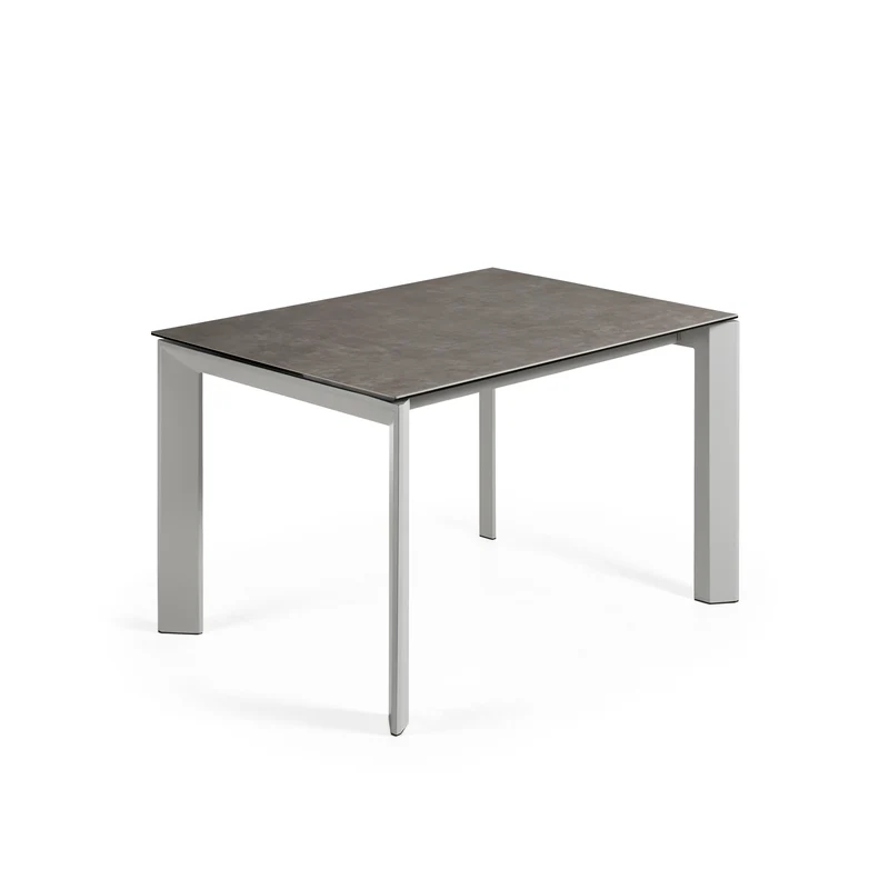 Axis extendable ceramic table with Vulcano Ceniza finish and grey steel legs 120 (180) cm