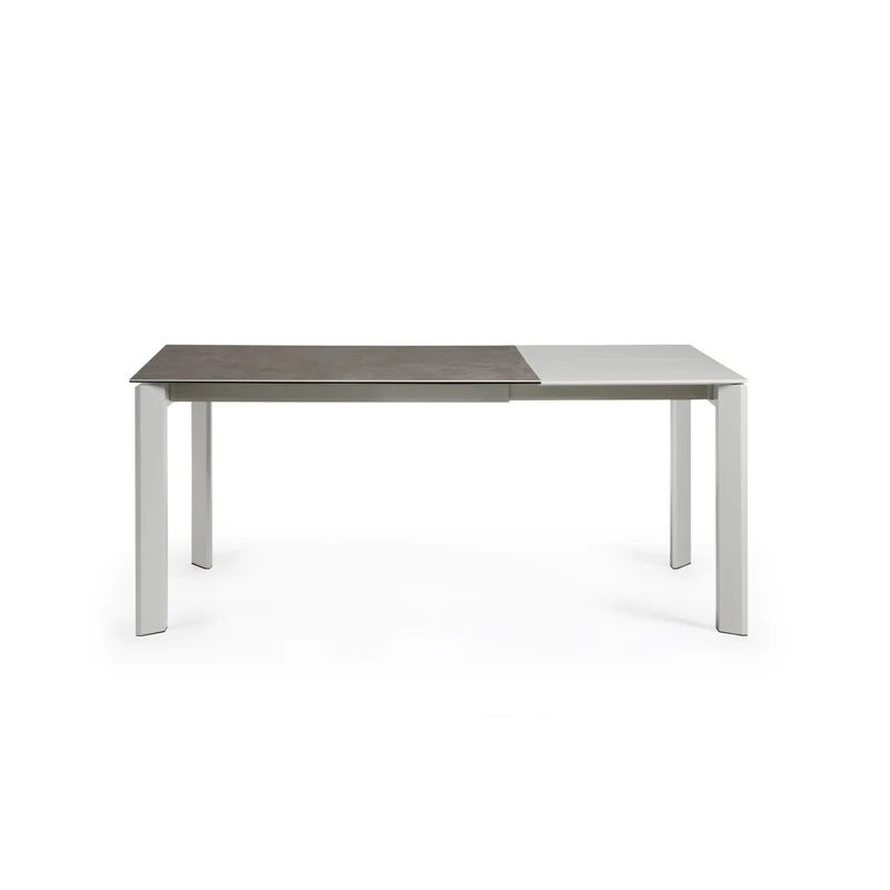 Axis extendable ceramic table with Vulcano Ceniza finish and grey steel legs 120 (180) cm