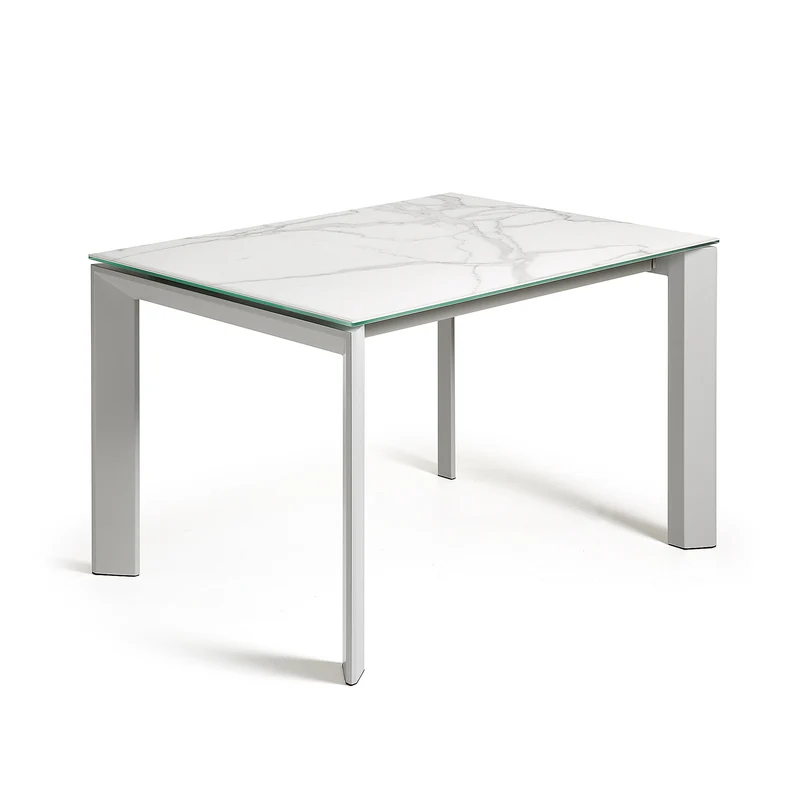 Axis porcelain extendable table in White Kalos finish with white legs 120 (180) cm
