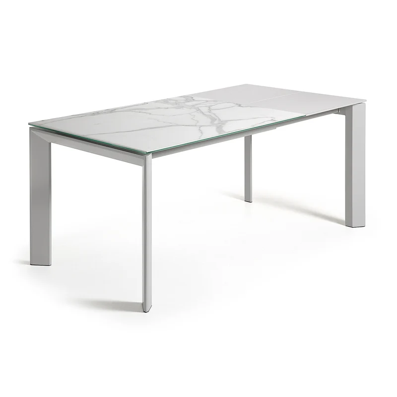 Axis porcelain extendable table in White Kalos finish with white legs 120 (180) cm