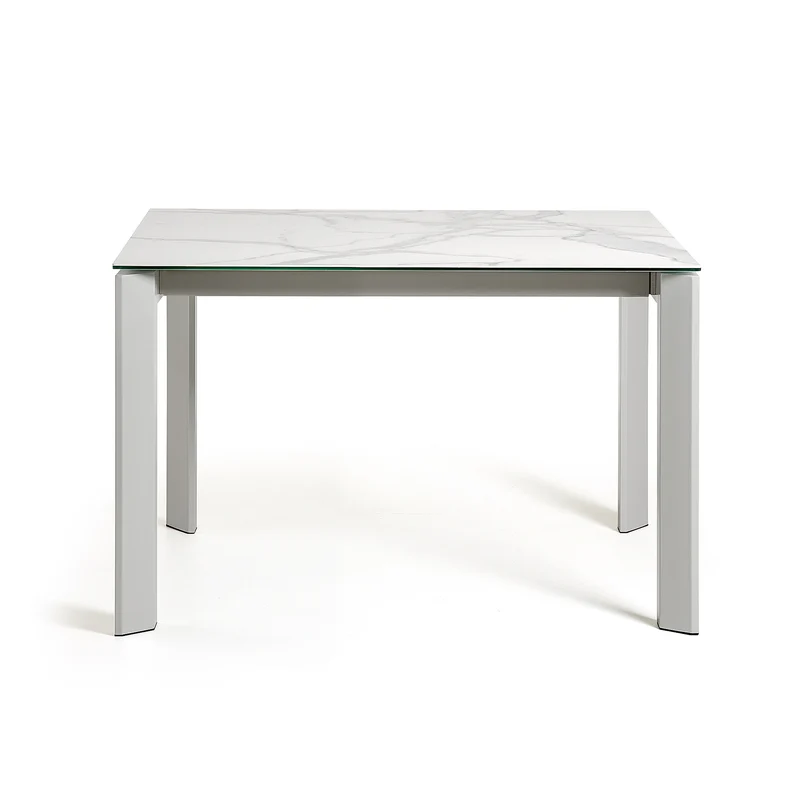 Axis porcelain extendable table in White Kalos finish with white legs 120 (180) cm