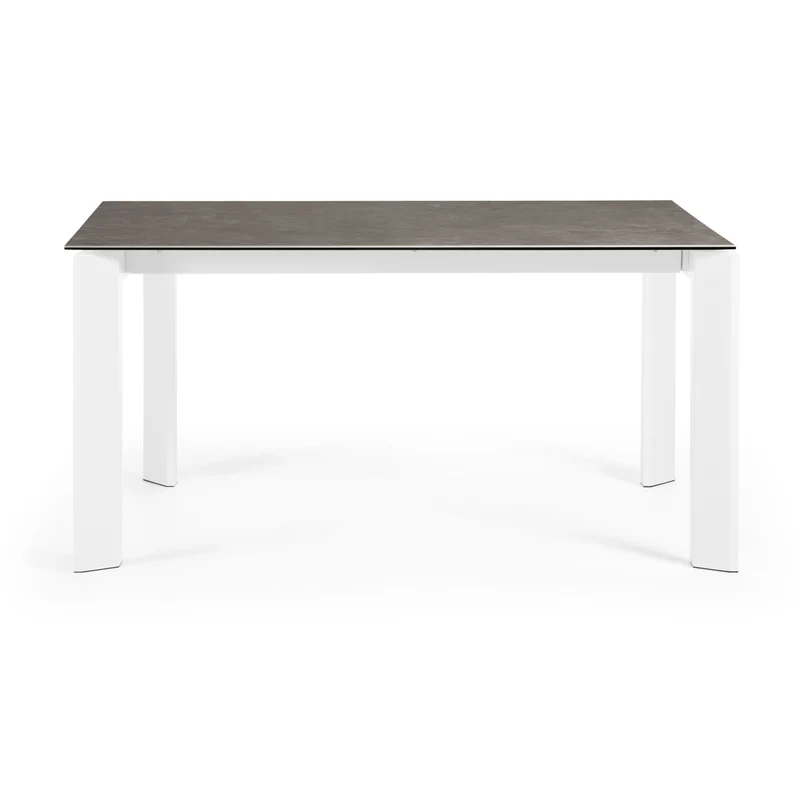 Axis extendable ceramic table in Vulcano Ceniza finish, white steel legs 160 (220) cm