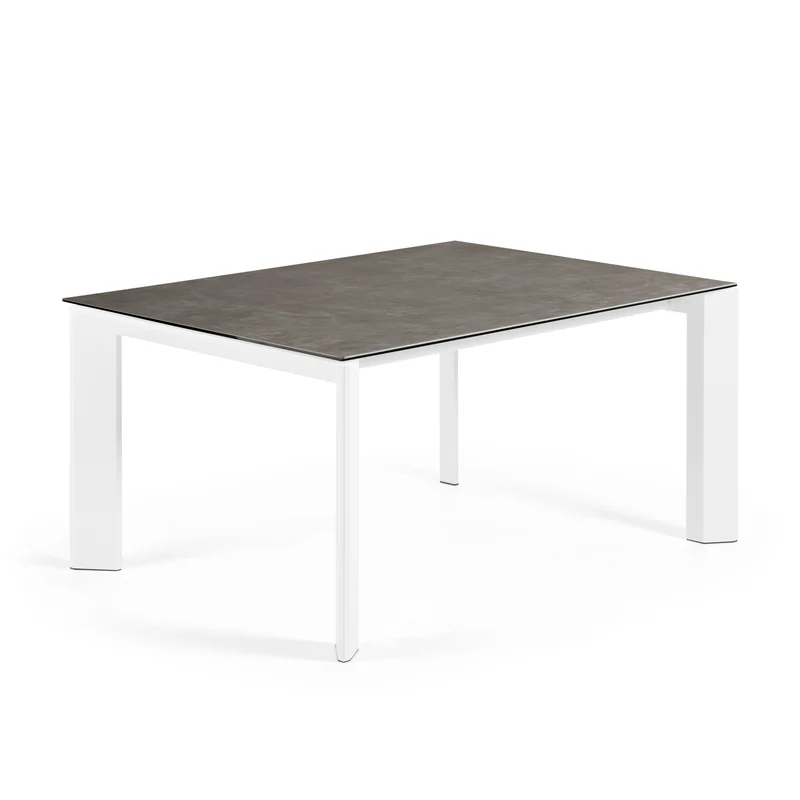 Axis extendable ceramic table in Vulcano Ceniza finish, white steel legs 160 (220) cm