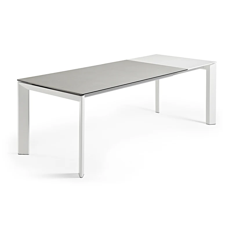 Axis porcelain extendable table in Hydra Lead finish with white legs 160 (220) cm