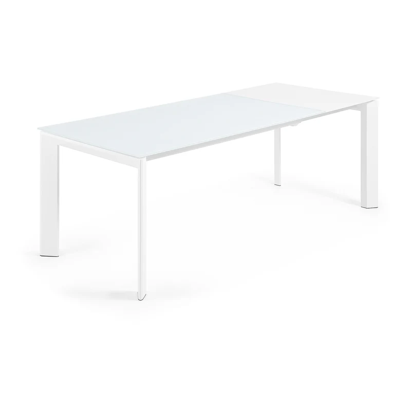 Axis white glass extendable table with white steel legs 160 (220) cm