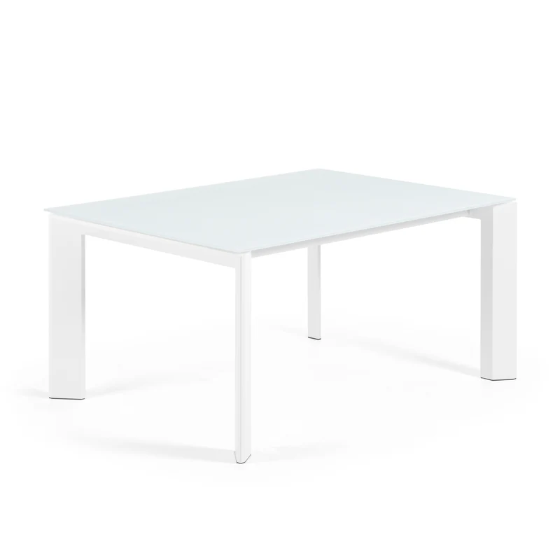 Axis white glass extendable table with white steel legs 160 (220) cm