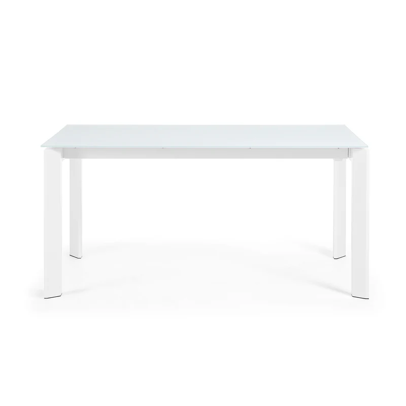 Axis white glass extendable table with white steel legs 160 (220) cm