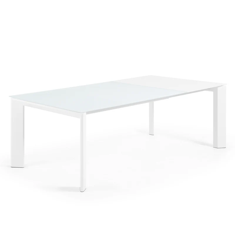 Axis white glass extendable table with white steel legs 160 (220) cm