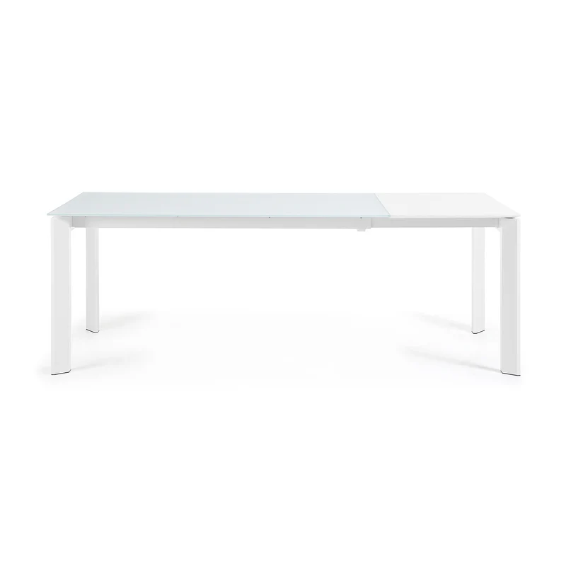 Axis white glass extendable table with white steel legs 160 (220) cm