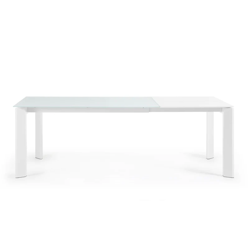 Axis white glass extendable table with white steel legs 160 (220) cm