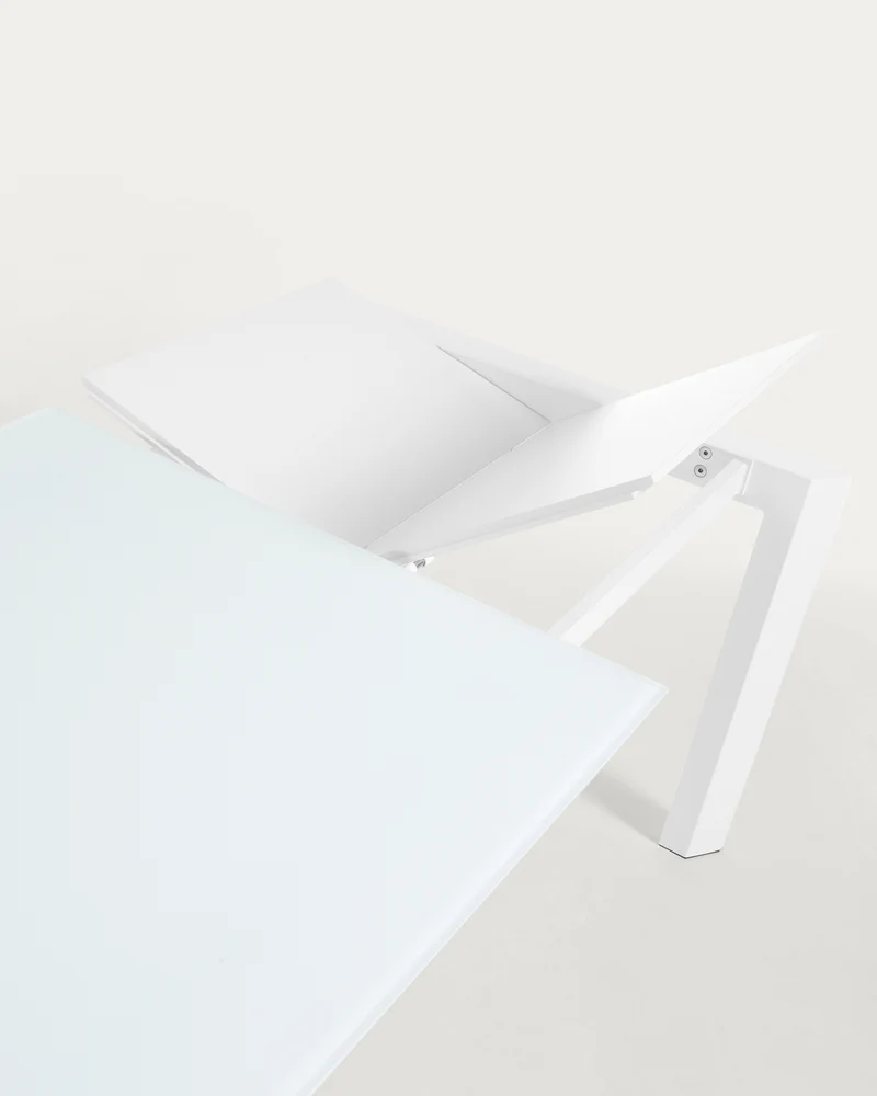 Axis white glass extendable table with white steel legs 160 (220) cm