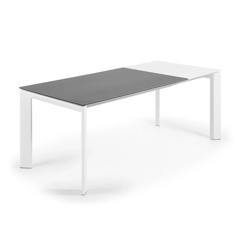 Axis porcelain extendable table in Volcano Rock finish with white steel legs 140 (200) cm