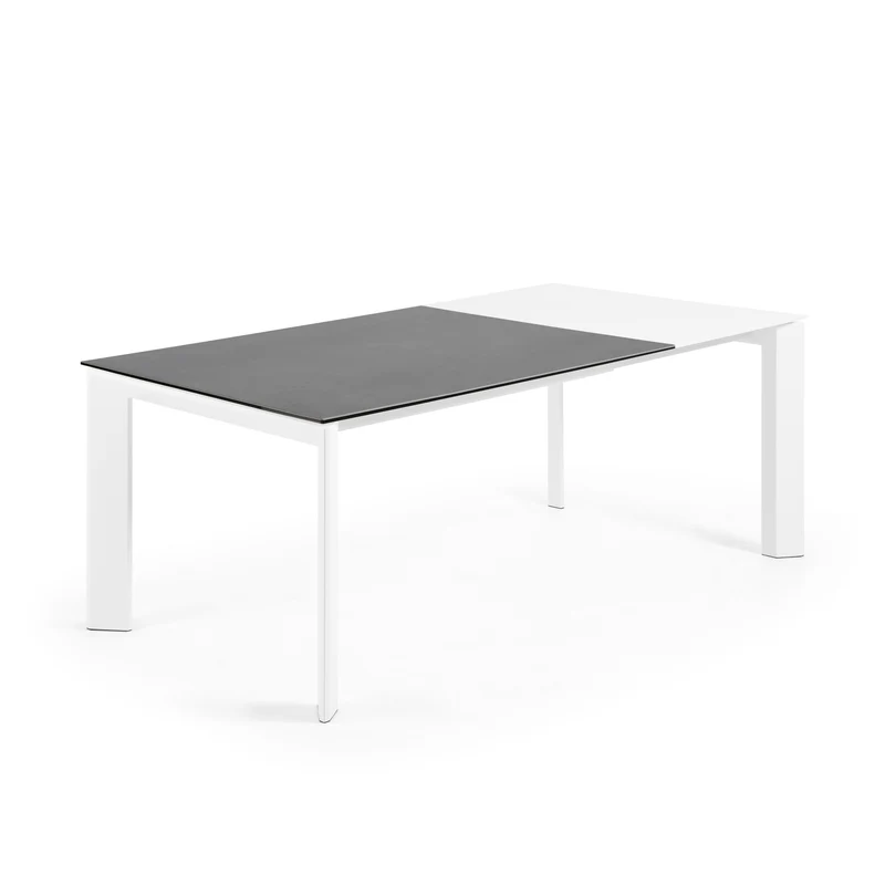 Axis porcelain extendable table in Volcano Rock finish with white steel legs 140 (200) cm