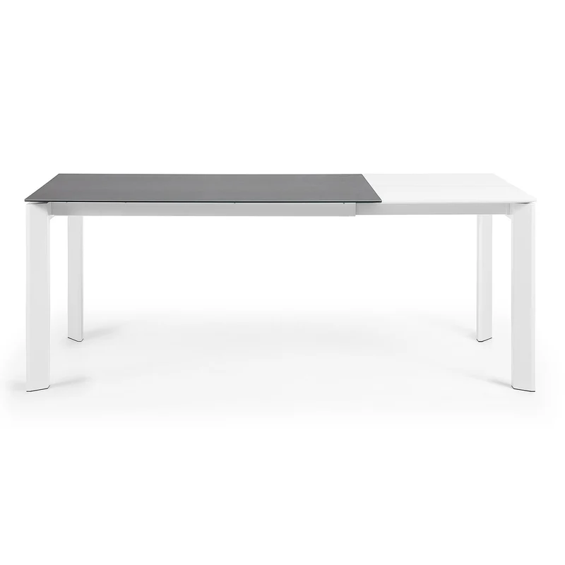 Axis porcelain extendable table in Volcano Rock finish with white steel legs 140 (200) cm