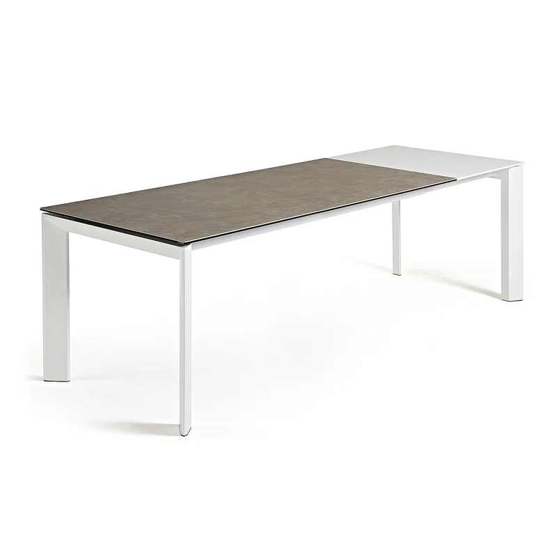Axis porcelain extendable table in Volcano Ash finish with white steel legs 140 (200) cm