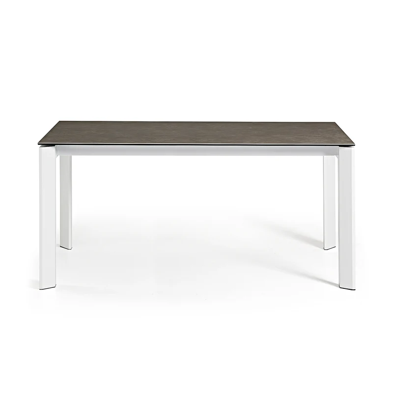 Axis porcelain extendable table in Volcano Ash finish with white steel legs 140 (200) cm